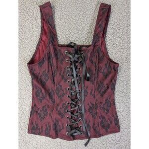 Social Collision Womens Sz M Lace Up Back Zip Corset Top Red Black Burlesque